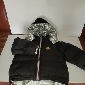 Moncler Backstage Black Silver Reversible Hooded Puffer Kids Jacket Size 3